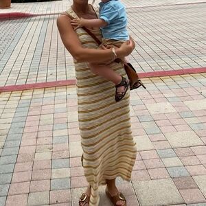 Lou & Grey Small Stripe Crochet Racerback Maxi Dress